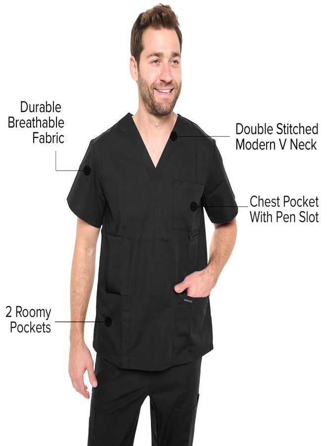 Dagacci Medical Uniform Dagacci Scrubs for Men Set - V-Neck Scrub Top and Cargo Pants - 8 Pockets Men Scrubs Set (XX-Large, Black) - Image 5